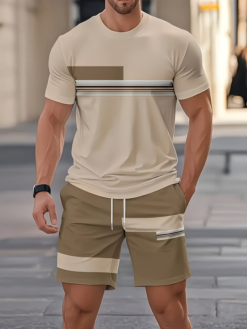 メンズサマーセット面白い3Dストライププリント半袖Tシャツ+ - Men'S Fashion Essentials のレビューと価格