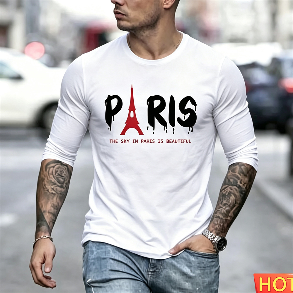 秋のメンズ長袖Tシャツ コットン パリ メンズ y2k Tシ - Paris Fashion Men のレビューと価格