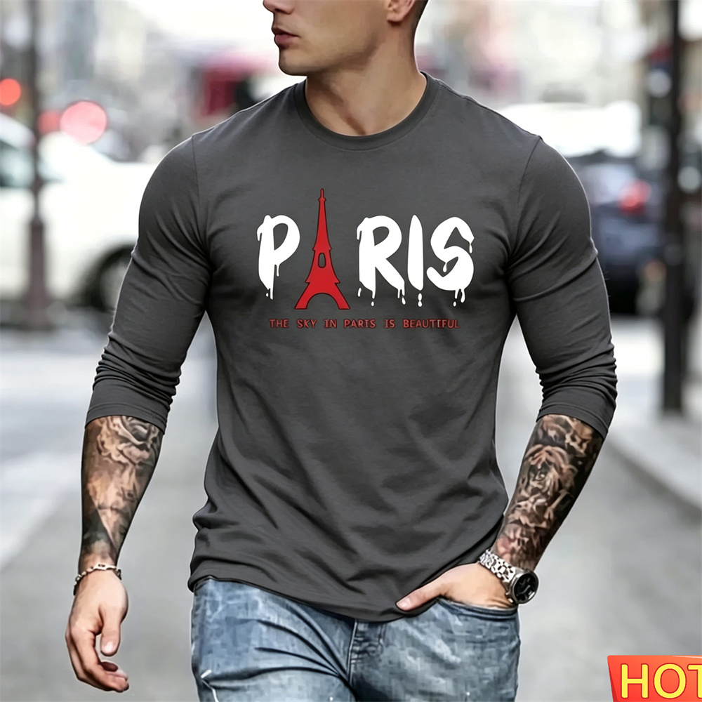 秋のメンズ長袖Tシャツ コットン パリ メンズ y2k Tシ - Paris Fashion Men のレビューと価格
