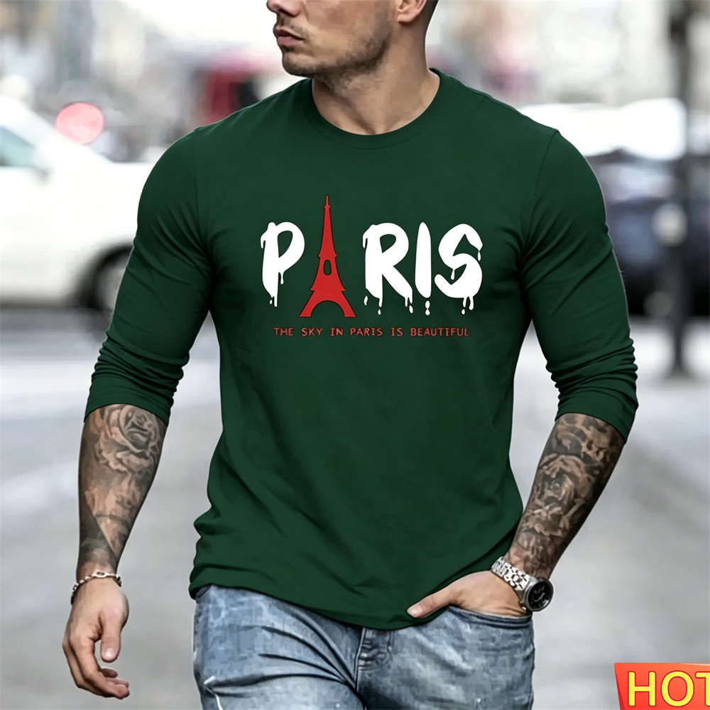 秋のメンズ長袖Tシャツ コットン パリ メンズ y2k Tシ - Paris Fashion Men のレビューと価格