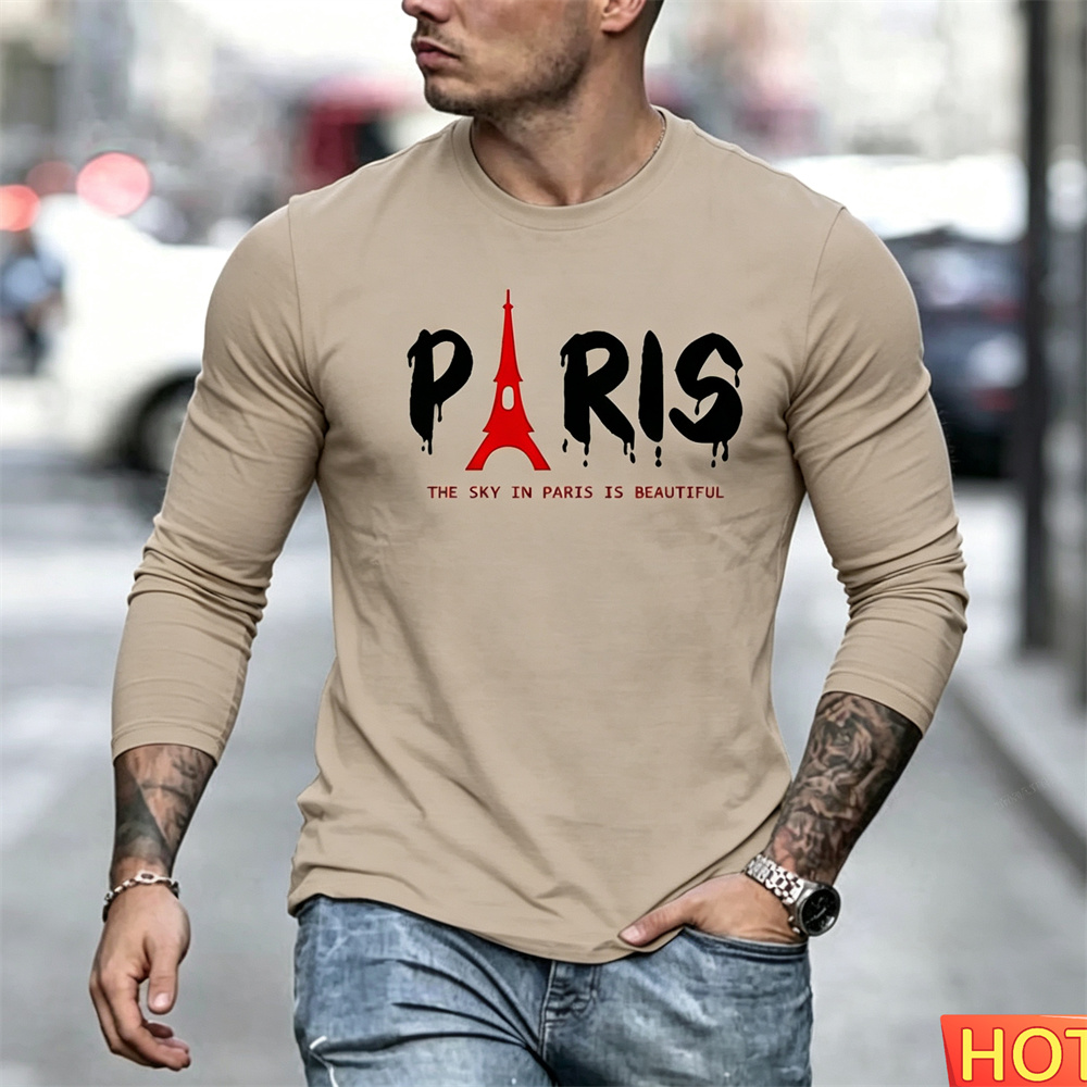 秋のメンズ長袖Tシャツ コットン パリ メンズ y2k Tシ - Paris Fashion Men のレビューと価格
