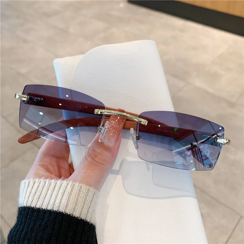 小さなリムレスサングラス男性女性木製高級ブランドレトロサング - Men'S Fashion Rimless Glasses のレビューと価格