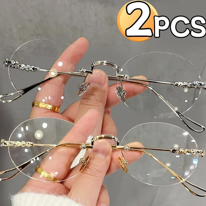 女性と男性のためのrimless楕円形メガネ、光学メガネ、ヴ - Men'S Fashion Rimless Glasses のレビューと価格