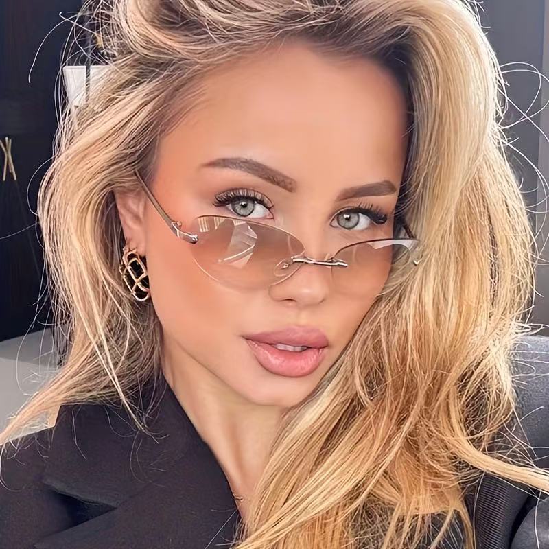 リムレスオーバルサングラス男性女性ファッション UV400  - Men'S Fashion Rimless Glasses のレビューと価格
