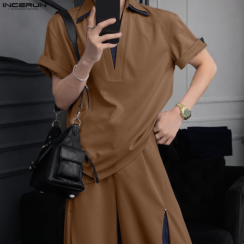 男性セットパッチワークラペル半袖シャツ & パンツ 2 枚セ - Men'S Fashion Loose Pants のレビューと価格