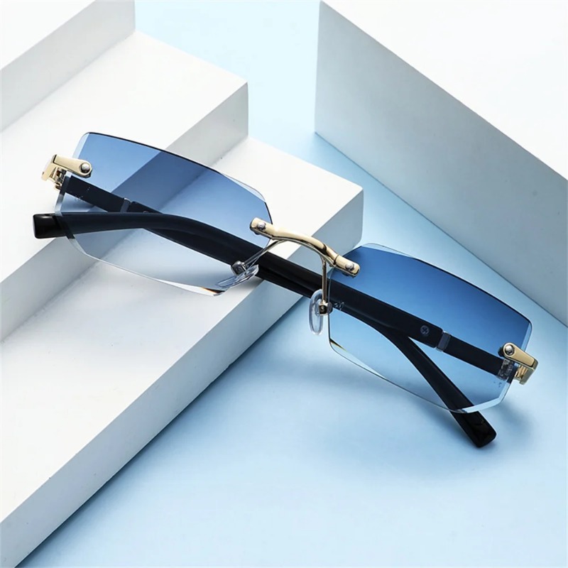 トレンディなリムレスサングラス メンズ レディース 小型長方 - Men'S Fashion Glasses のレビューと価格